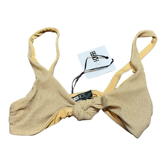 NWT Beach Riot Grace Halter Bra Top Gold Metallic Sparkly Tie Front XS - Picture 2 of 6